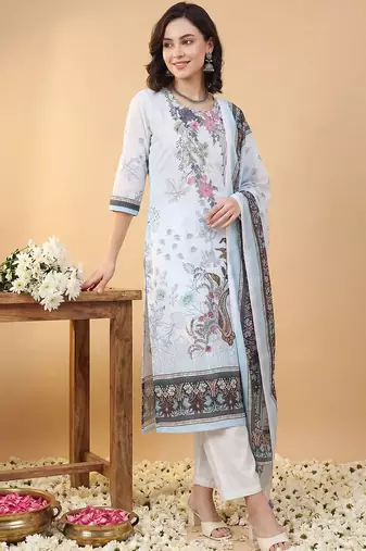 Women Floral Printed Regular Kurta with Trousers & With Dupatta