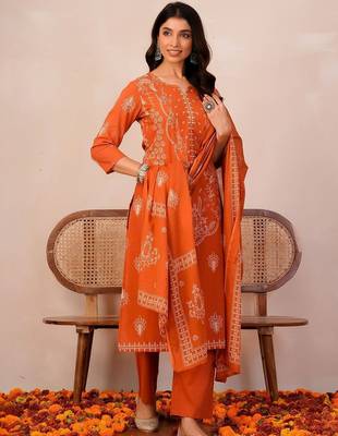 Women Ethnic Motifs Printed Regular Pure Cotton Kurta with Trousers & With Dupatta 1