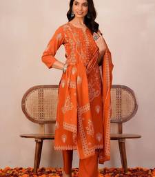 Women Ethnic Motifs Printed Regular  Cotton Kurta with Trousers & With Dupatta