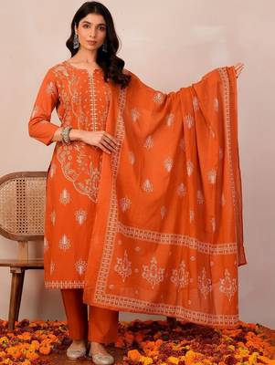 Women Ethnic Motifs Printed Regular Pure Cotton Kurta with Trousers & With Dupatta 3