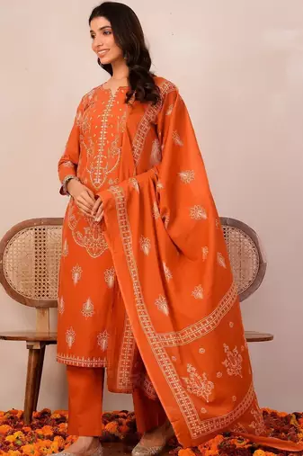 Women Ethnic Motifs Printed Regular Pure Cotton Kurta with Trousers & With Dupatta