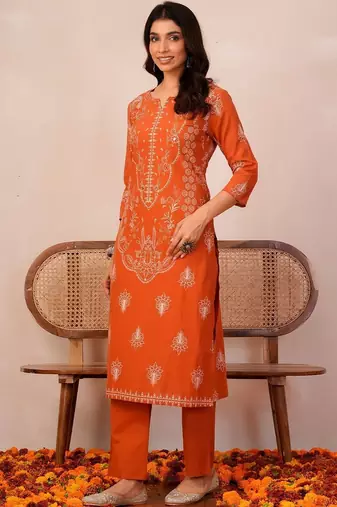 Women Ethnic Motifs Printed Regular Pure Cotton Kurta with Trousers & With Dupatta