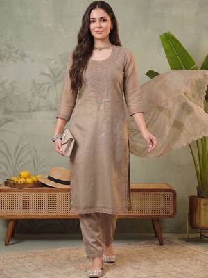 Women Ethnic Motifs Embroidered Regular Thread Work Kurta with Trousers & With Dupatta 1