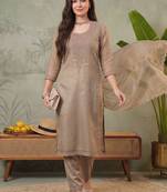 Women Ethnic Motifs Embroidered Regular Thread Work Kurta with Trousers & With Dupatta