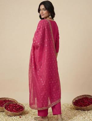 Women Ethnic Motifs Embroidered Regular Sequinned Kurta with Trousers & With Dupatta 4