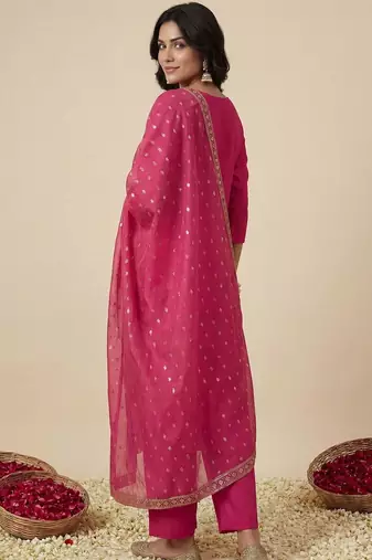 Women Ethnic Motifs Embroidered Regular Sequinned Kurta with Trousers & With Dupatta