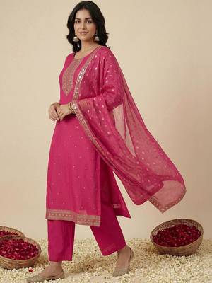 Women Ethnic Motifs Embroidered Regular Sequinned Kurta with Trousers & With Dupatta 6