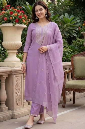 Women Ethnic Motifs Embroidered Regular Sequinned Kurta with Trousers & With Dupatta