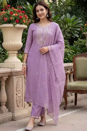 Women Ethnic Motifs Embroidered Regular Sequinned Kurta with Trousers & With Dupatta