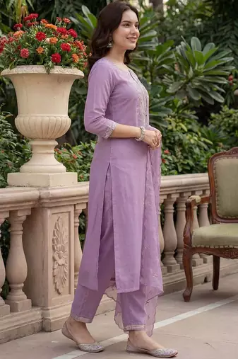 Women Ethnic Motifs Embroidered Regular Sequinned Kurta with Trousers & With Dupatta