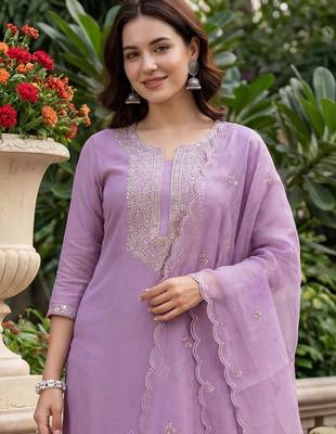 Women Ethnic Motifs Embroidered Regular Sequinned Kurta with Trousers & With Dupatta 3
