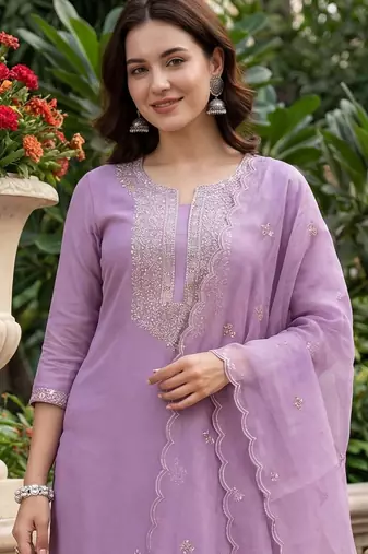 Women Ethnic Motifs Embroidered Regular Sequinned Kurta with Trousers & With Dupatta