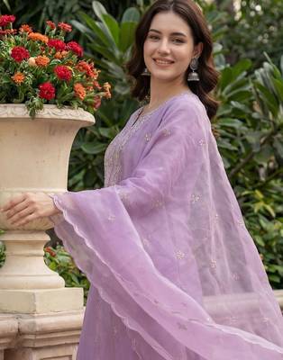 Women Ethnic Motifs Embroidered Regular Sequinned Kurta with Trousers & With Dupatta 4