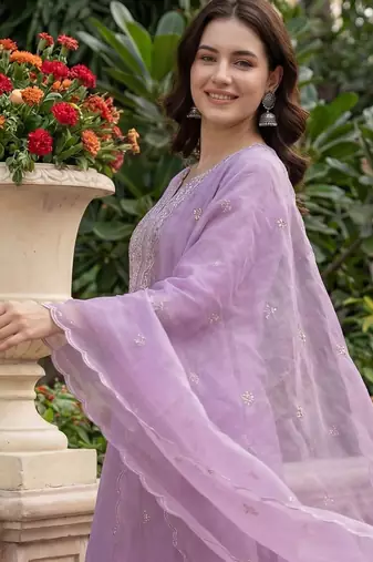 Women Ethnic Motifs Embroidered Regular Sequinned Kurta with Trousers & With Dupatta