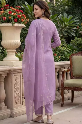 Women Ethnic Motifs Embroidered Regular Sequinned Kurta with Trousers & With Dupatta