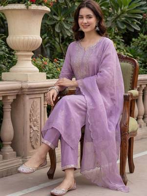 Women Ethnic Motifs Embroidered Regular Sequinned Kurta with Trousers & With Dupatta 6