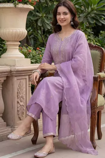 Women Ethnic Motifs Embroidered Regular Sequinned Kurta with Trousers & With Dupatta