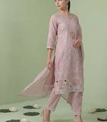 Women Floral Embroidered Regular Sequinned Pure Cotton Kurta with Trousers & With Dupatta