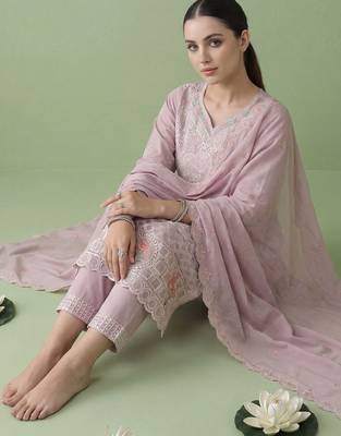 Women Floral Embroidered Regular Sequinned Pure Cotton Kurta with Trousers & With Dupatta 5
