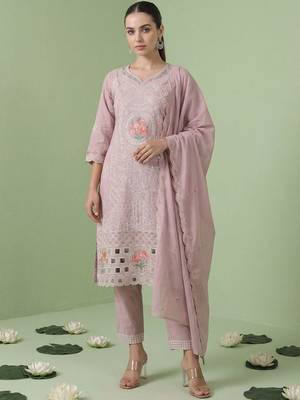 Women Floral Embroidered Regular Sequinned Pure Cotton Kurta with Trousers & With Dupatta 6