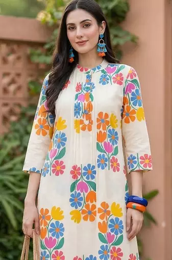 Women Floral Printed Regular Pure Cotton Kurta with Trousers
