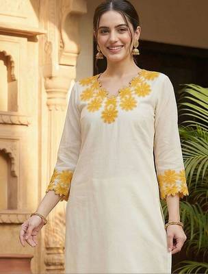 Women Floral Embroidered Regular Thread Work Pure Cotton Kurta with Trousers 2