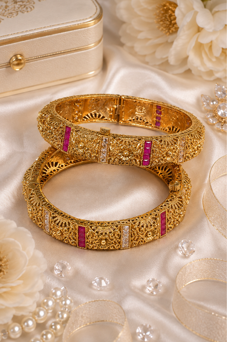Floral Kundan Stone Work Openable Bangles