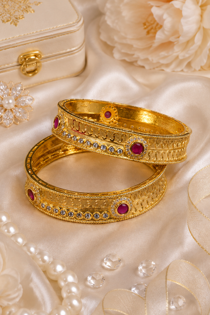 Ruby Kundan Gold Work Bangles