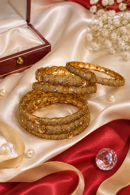 Gold Plated Temple Floral Filigree Work Bangles 1