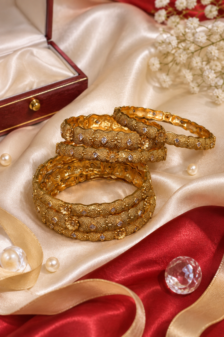 Gold Plated Temple Floral Filigree Work Bangles