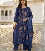 Women Floral Embroidered Regular Thread Work Kurta with Trousers & With Dupatta