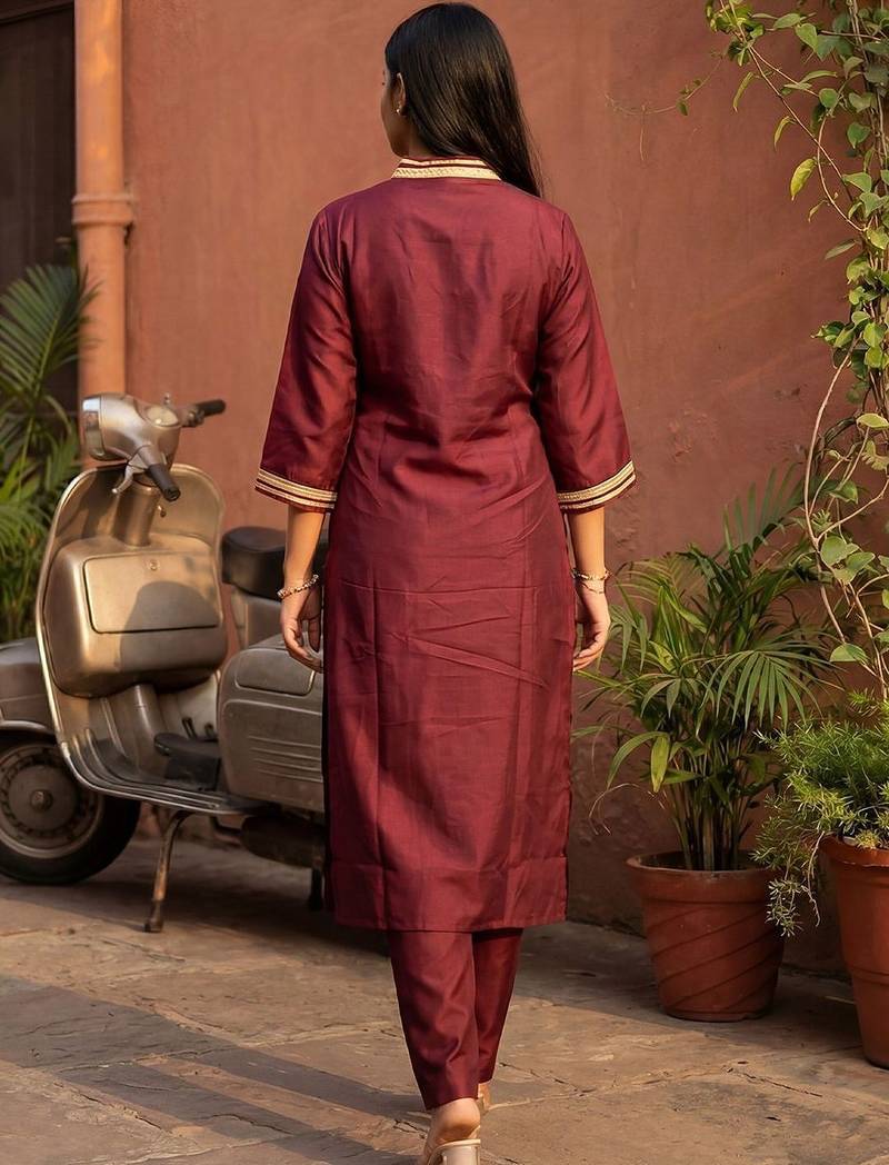 Women Regular Thread Work Kurta with Trousers