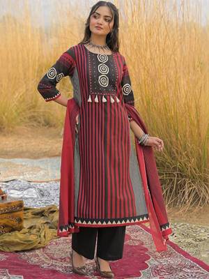 Red Printed Straight Kurta Trousers Dupatta Set Kurta Sets 1