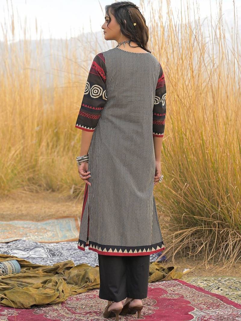 Red Printed Straight Kurta Trousers Dupatta Set Kurta Sets