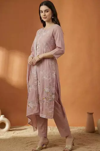 Women Floral Embroidered Regular Thread Work Pure Cotton Kurta with Trousers & With Dupatta