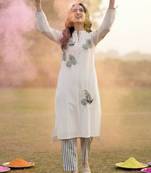 Women Ethnic Motifs Embroidered Regular Thread Work Pure Cotton Kurta with Trousers
