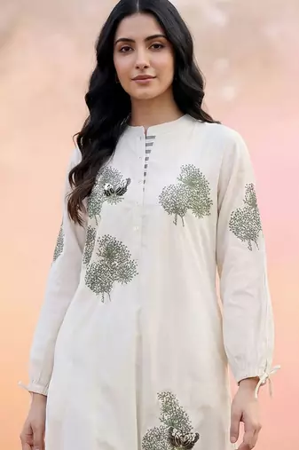 Women Ethnic Motifs Embroidered Regular Thread Work Pure Cotton Kurta with Trousers