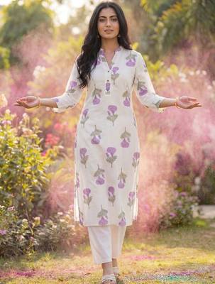 Women Floral Printed Regular Pure Cotton Kurta with Trousers 1