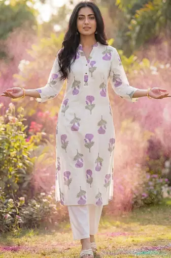 Women Floral Printed Regular Pure Cotton Kurta with Trousers