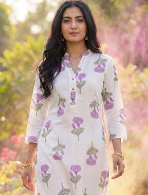 Women Floral Printed Regular Pure Cotton Kurta with Trousers 2