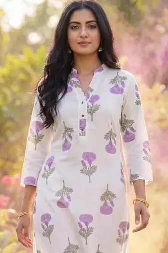 Women Floral Printed Regular Pure Cotton Kurta with Trousers