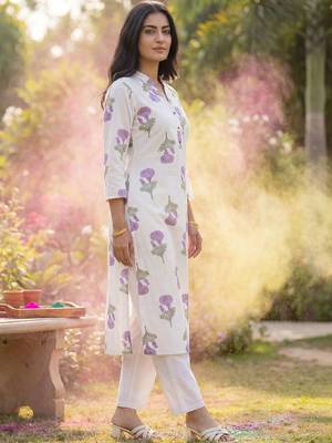 Women Floral Printed Regular Pure Cotton Kurta with Trousers 3