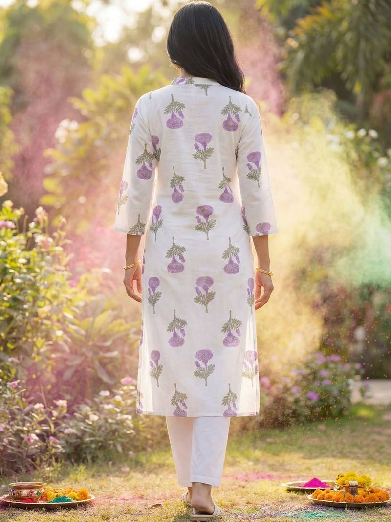 Women Floral Printed Regular Pure Cotton Kurta with Trousers