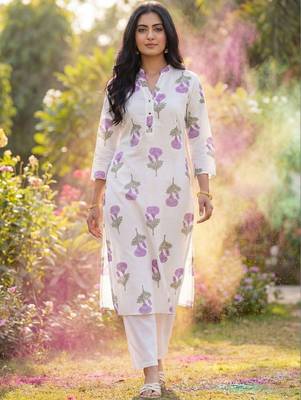 Women Floral Printed Regular Pure Cotton Kurta with Trousers 6