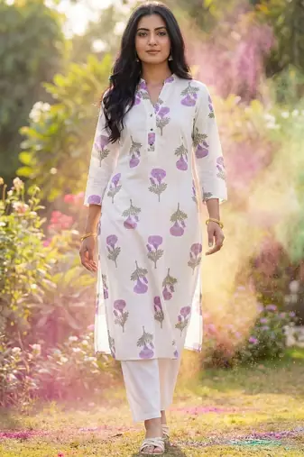 Women Floral Printed Regular Pure Cotton Kurta with Trousers