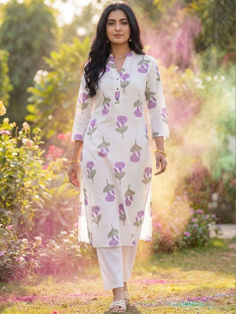 Women Floral Printed Regular Pure Cotton Kurta with Trousers