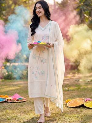 Women Ethnic Motifs Embroidered Regular Thread Work Kurta with Trousers & With Dupatta 1