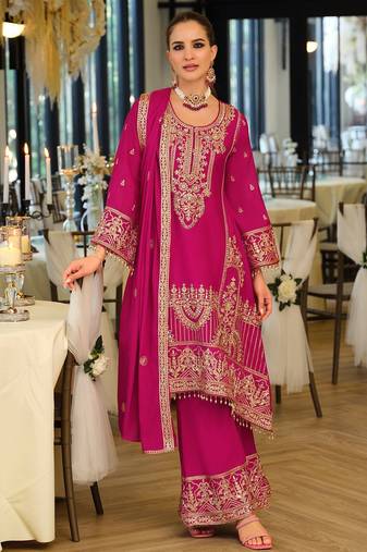 Women Ethnic Motifs Embroidered Regular Mirror Work Kurta with Palazzos & With Dupatta