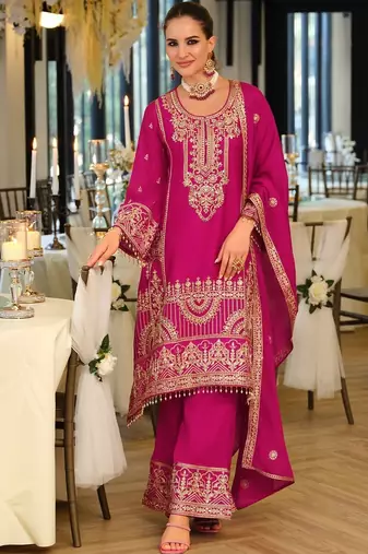 Women Ethnic Motifs Embroidered Regular Mirror Work Kurta with Palazzos & With Dupatta