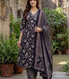 Women Floral Printed Angrakha  Cotton Kurta with Trousers & With Dupatta